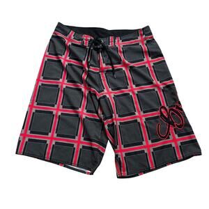 Hulakai Board Shorts Size 34 Hawaii Black Red Beach Surf Swim